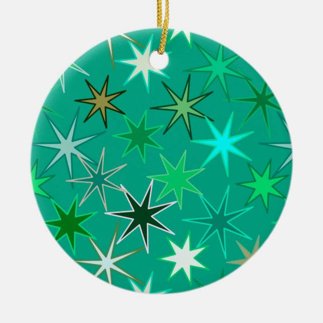Modern Starburst Print, Turquoise and Aqua Ceramic Tree Decoration (Front)