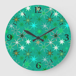 Modern Starburst Print, Turquoise and Aqua Large Clock