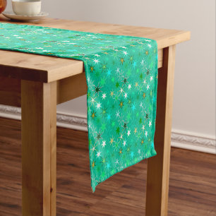 Modern Starburst Print, Turquoise and Aqua  Short Table Runner