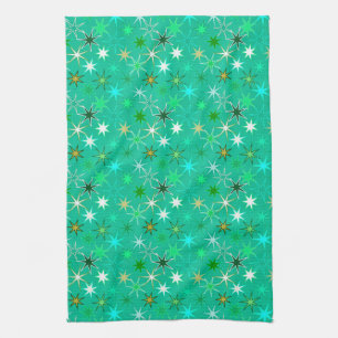 Modern Starburst Print, Turquoise and Aqua  Tea Towel