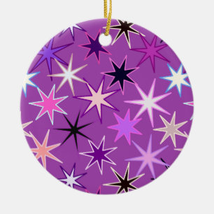 Modern Starburst Print, Violet Purple and Orchid Ceramic Tree Decoration