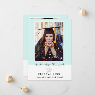 Modern Starfish Aqua Teal blue graduation Announcement