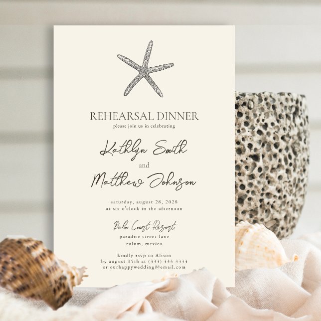 Modern Starfish Beach Ocean Rehearsal Dinner Invitation (Creator Uploaded)