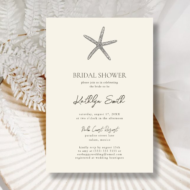 Modern Starfish Beach Ocean Wedding Bridal Shower Invitation (Creator Uploaded)