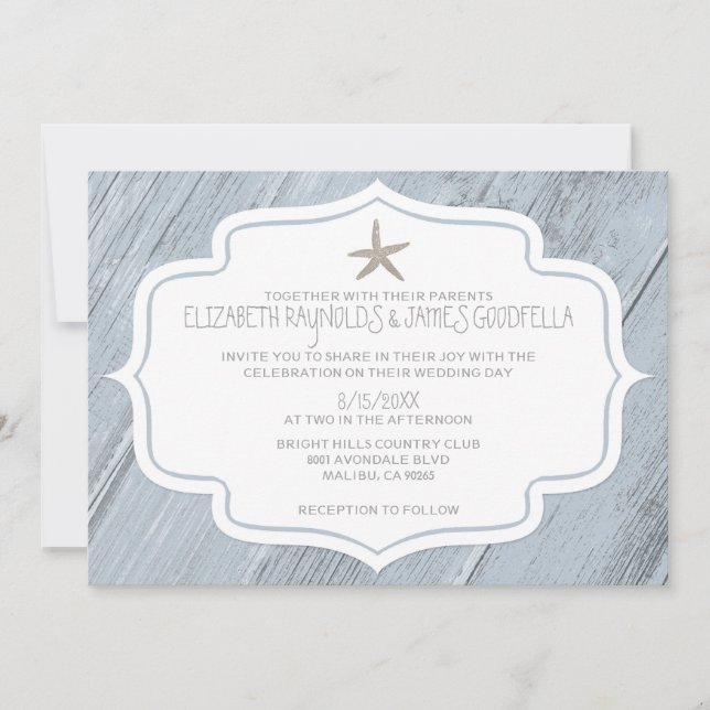 Modern Starfish Beach Wedding Invitations (Front)