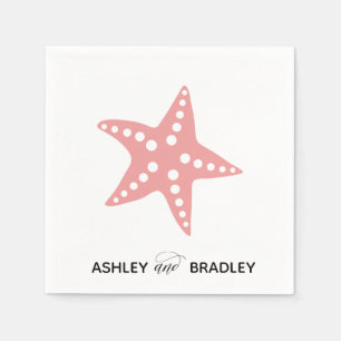 Modern Starfish Beach Wedding Napkins, Pink Napkin