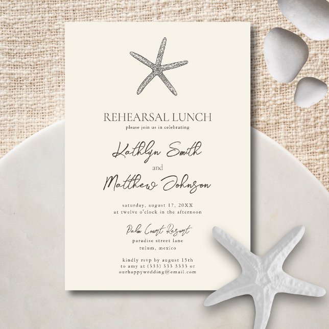 Modern Starfish Beach Wedding Rehearsal Lunch Invitation (Creator Uploaded)