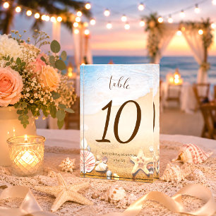 Modern Starfish Beach Wedding Table Number Photo Block