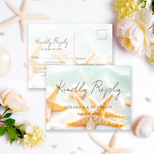 Modern Starfish Shells Ocean Beach Wedding RSVP Announcement Postcard