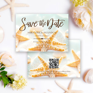 Modern Starfish Shells QR Code Beach Wedding Save The Date