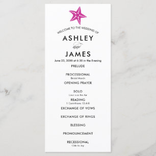 Modern Starfish Wedding Ceremony Program, Fuchsia Programme