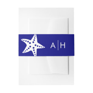 Modern Starfish Wedding Invitation Band, Navy Blue Belly Band
