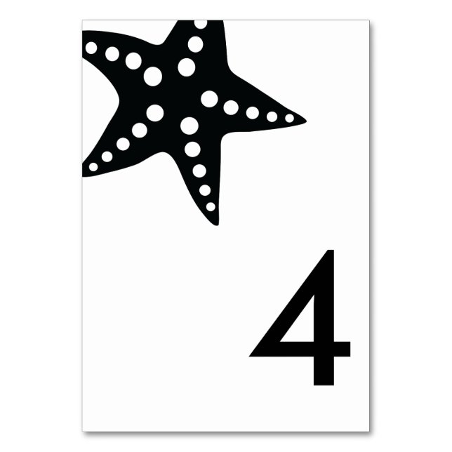 Modern Starfish Wedding Table Number Cards (Front)