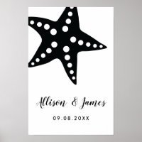 Modern Starfish Wedding Welcome Sign, Black