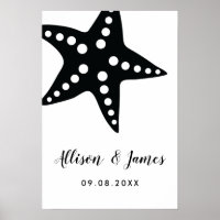 Modern Starfish Wedding Welcome Sign, Black