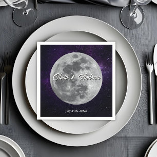 Modern Starry Night Full Monn Wedding Napkin