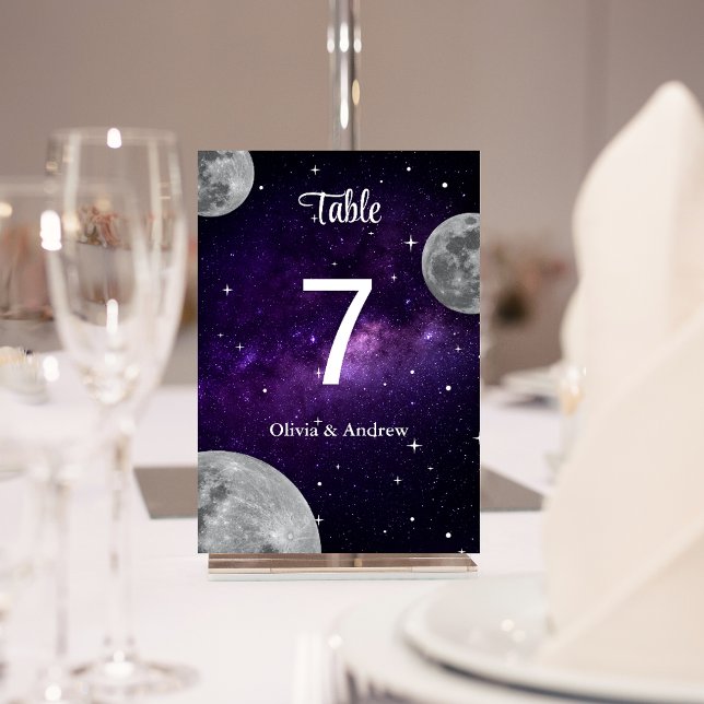 Modern Starry Night Full Moon Wedding  Table Number (Creator Uploaded)