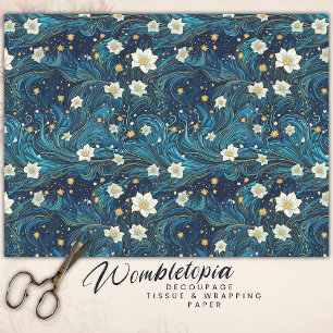 Modern Starry Night & White Lily Floral Decoupage Tissue Paper
