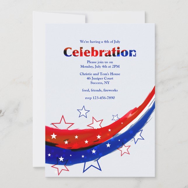 Modern Stars July 4th  Invitation (Front)