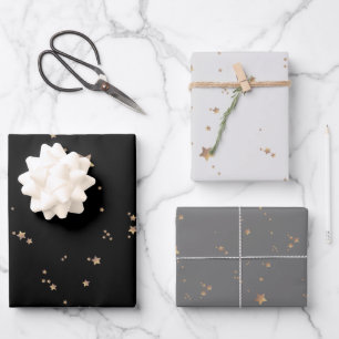 Modern Stars   Minimalist Grey Black Slate Holiday Wrapping Paper Sheet