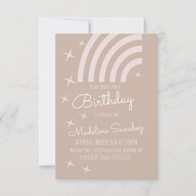Modern Stars Rainbow Birthday Party Muted Colours  Invitation (Front)