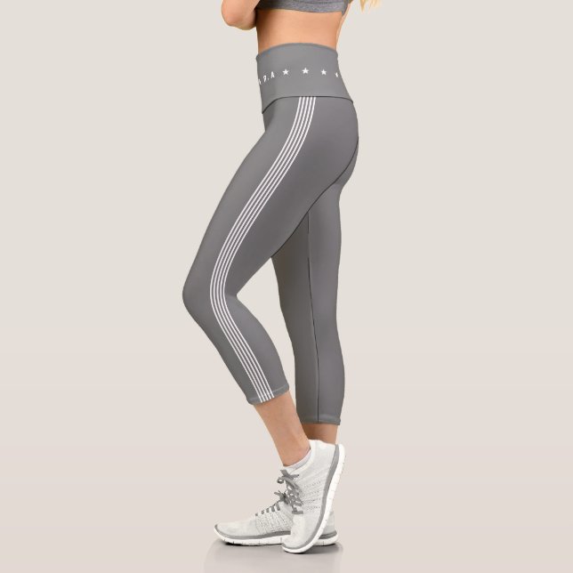 Modern Stars Stripes Light Grey Capri Leggings (Left)