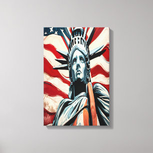 Modern Statue of Liberty with American Flag Art Canvas Print