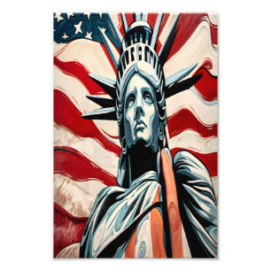 Modern Statue of Liberty with American Flag Art Photo Print