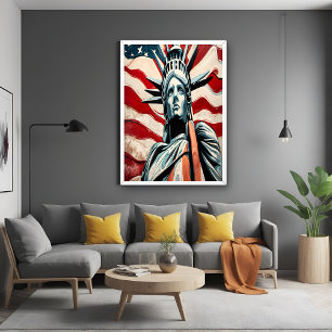Modern Statue of Liberty with American Flag Art Poster