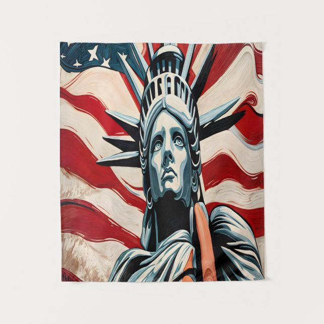 Modern Statue of Liberty with American Flag Art Tapestry (Front)