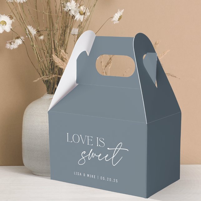 Modern Steel Blue Love is Sweet Wedding Favour Box (Creator Uploaded)