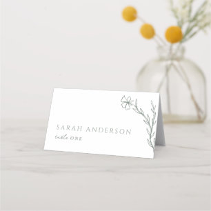 Modern Stenciled Botanical Sage Moss Green Place Card