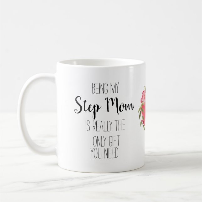 Modern Step Mum only gift floral heart funny Coffee Mug (Left)