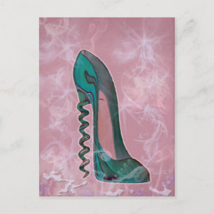 Modern Stiletto shoe corkscrew heel art Postcard