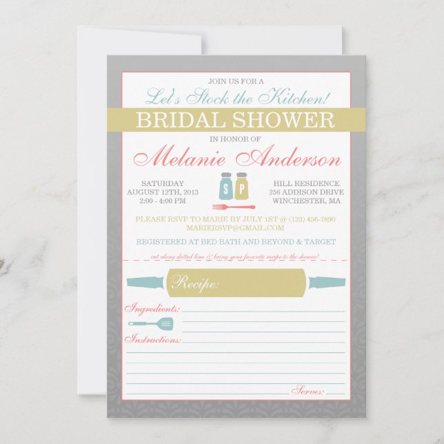 Modern Stock the Kitchen Bridal Shower Invites (Front)