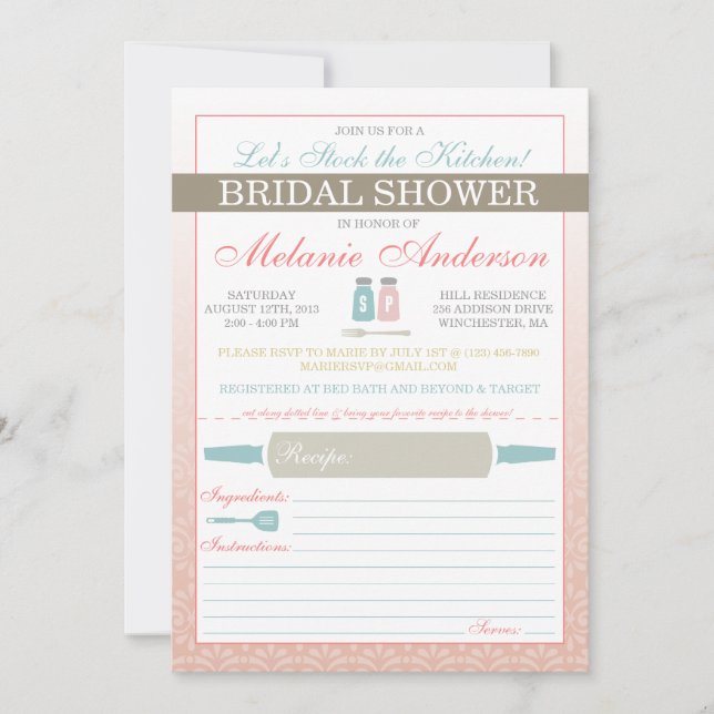 Modern Stock the Kitchen Bridal Shower Invites (Front)
