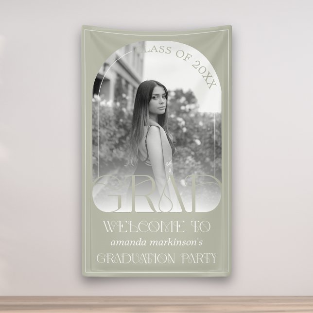 Modern Stone Grey Arch Photo Graduation Welcome  Banner (Creator Uploaded)