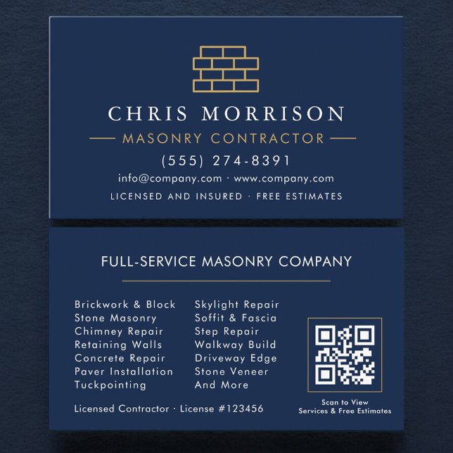 Modern Stone Masonry QR Code Business Card (Creator Uploaded)
