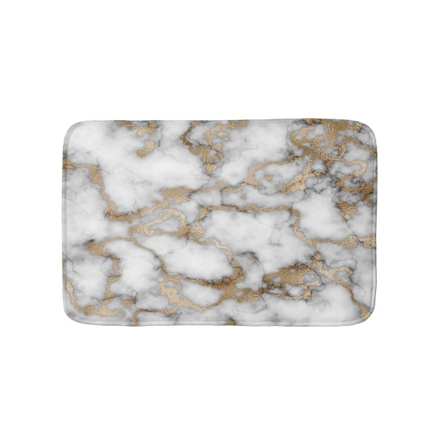 Modern Stone,White Gold Marble Pattern Bath Mat (Front)