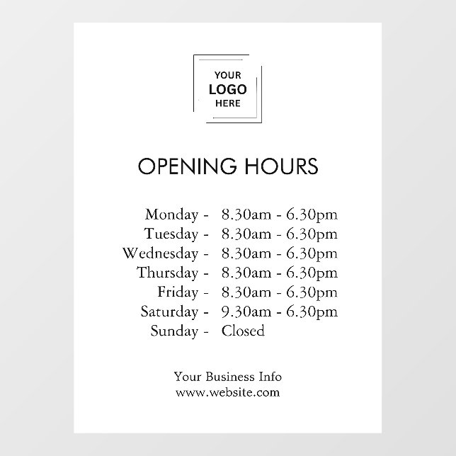 Modern Store Hours | Business Logo Opening Times (Sheet)