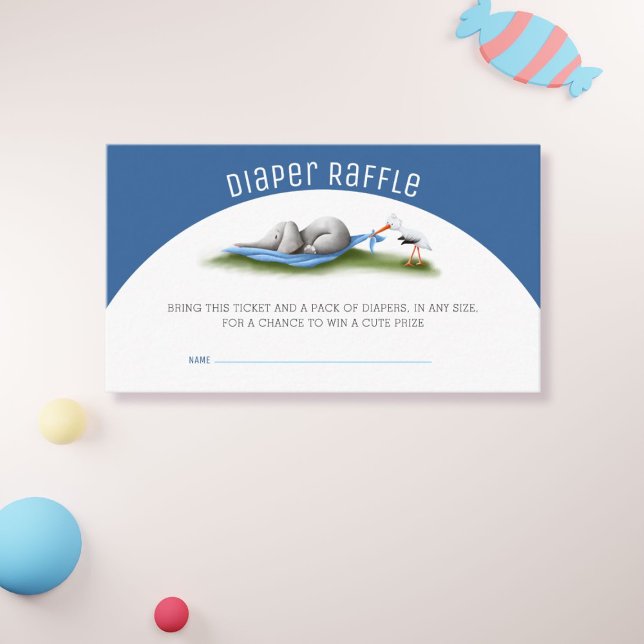 Modern Stork Elephant Diaper Raffle Enclosure Card (Creator Uploaded)