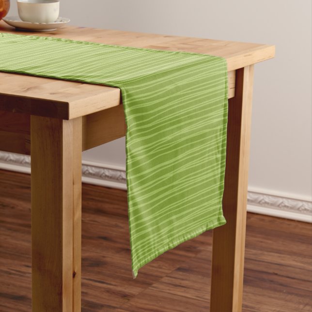 Modern Strands of Grass Striped Green Medium Table Runner (In Situ)