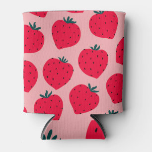 Modern Strawberry Pink Seamless Pattern Can Cooler