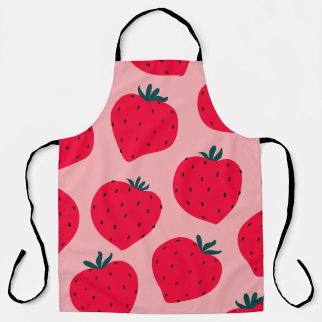 Modern strawberry seamless pattern. Big red round  Apron (Front)