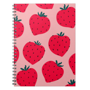 Modern strawberry seamless pattern. Big red round Notebook