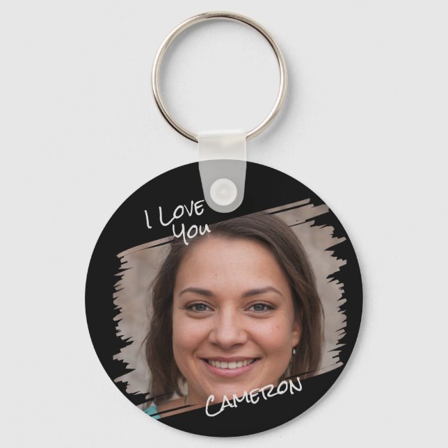   Modern Street Art Add Photo I Love You Boyfriend Key Ring (Front)