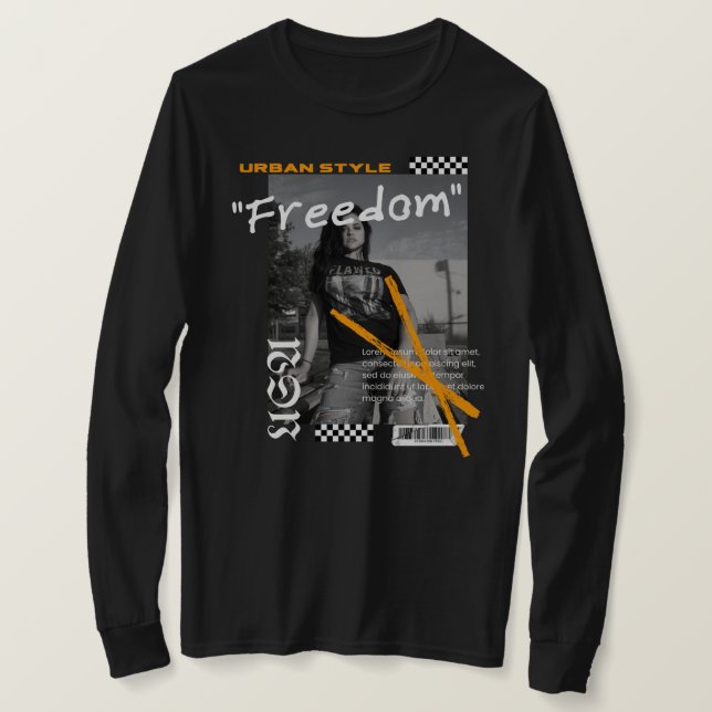 Modern street wear USA Freedom black and white T-Shirt (Design Front)