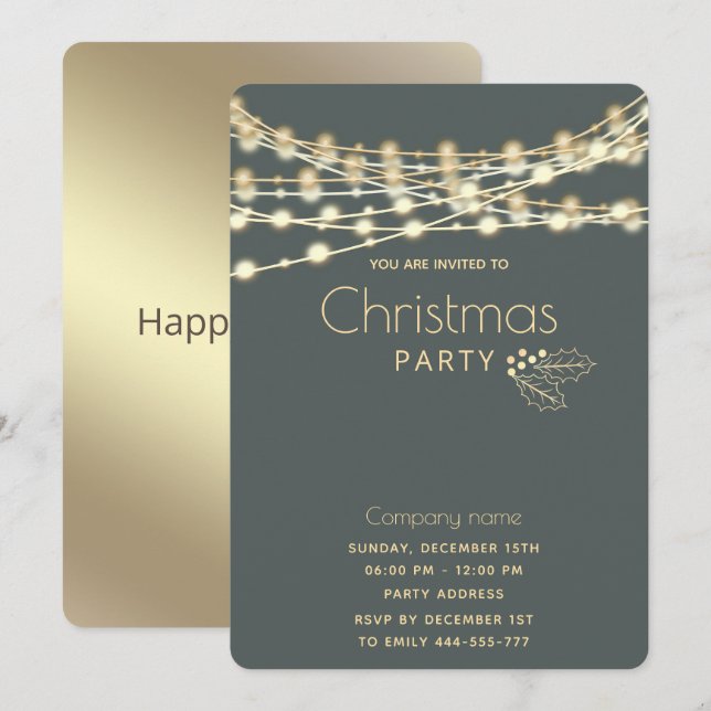 Modern string lights corporate Christmas party   Invitation (Front/Back)