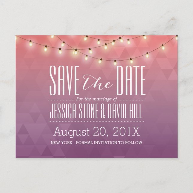 Modern String Lights Elegant Wedding Save the Date Announcement Postcard (Front)