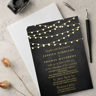 Modern String Lights On Chalkboard Wedding Real